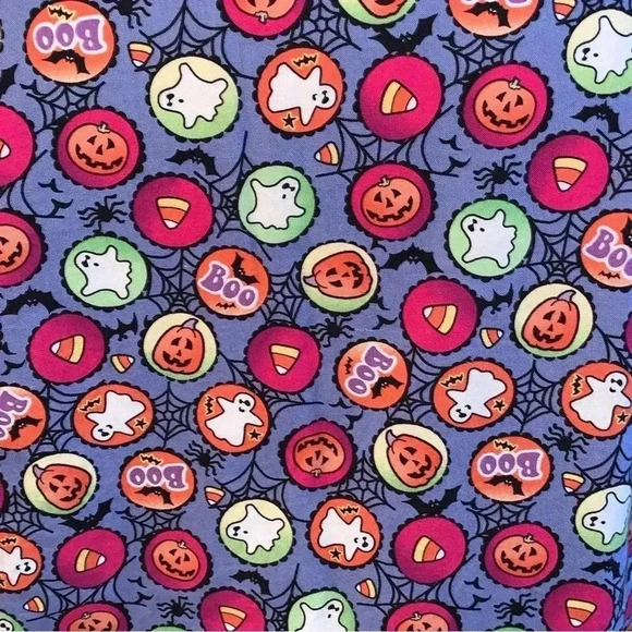 Dickies Scrub Top Purple Halloween Size XL Pumpkins Ghost  Cotton Uniform CNA VA - Picture 4 of 5